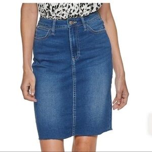 Jennifer Lopez JLo Flawless Sculpted stretch denim body hugging skirt 10